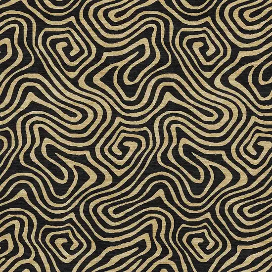 Black And Gold Abstract Washable Area Rug With UV Protection Photo 2