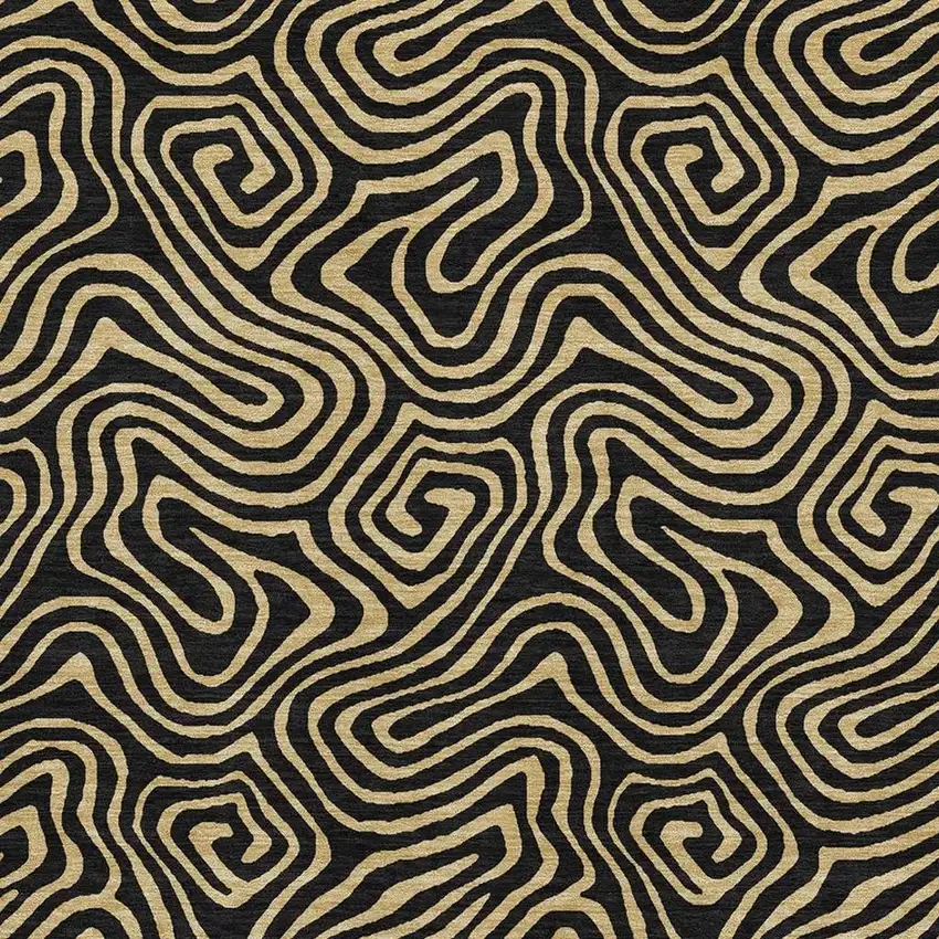 Black And Gold Abstract Washable Area Rug With UV Protection Photo 2