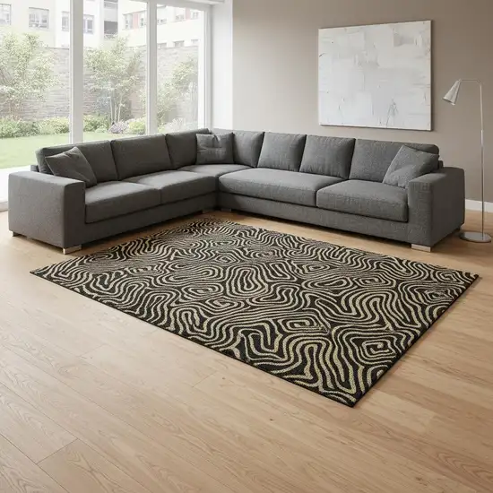 Black And Gold Abstract Washable Area Rug With UV Protection Photo 2