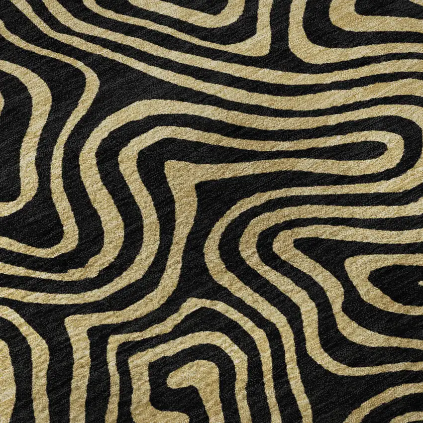 Black And Gold Abstract Washable Area Rug With UV Protection Photo 9