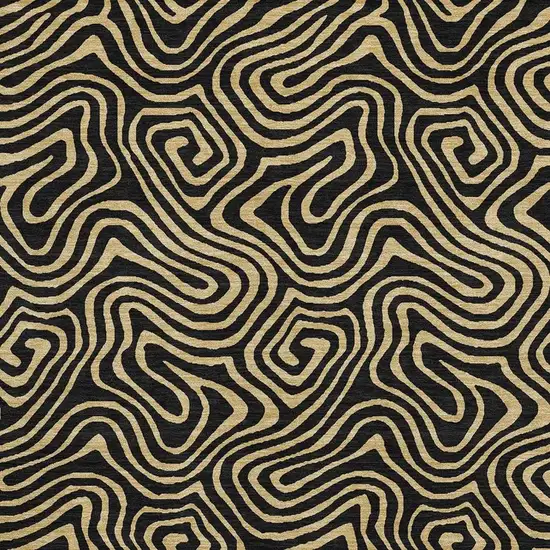 Black And Gold Abstract Washable Area Rug With UV Protection Photo 2
