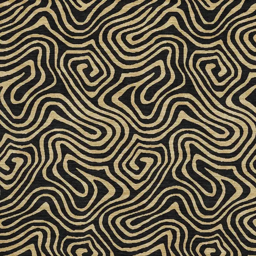 Black And Gold Abstract Washable Area Rug With UV Protection Photo 2