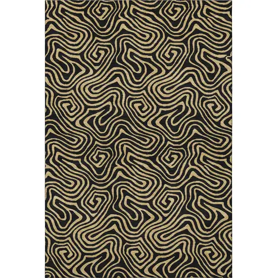 Black And Gold Abstract Washable Area Rug With UV Protection Photo 3
