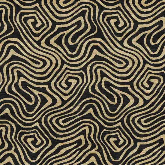 Black And Gold Abstract Washable Area Rug With UV Protection Photo 2