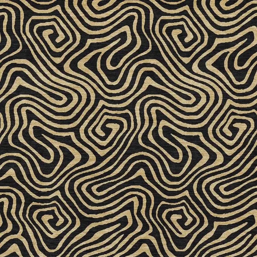 Black And Gold Abstract Washable Area Rug With UV Protection Photo 2