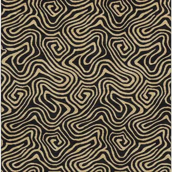 Black And Gold Abstract Washable Area Rug With UV Protection Photo 3