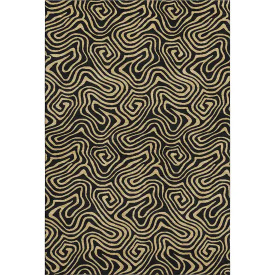 Black And Gold Abstract Washable Area Rug With UV Protection Photo 1