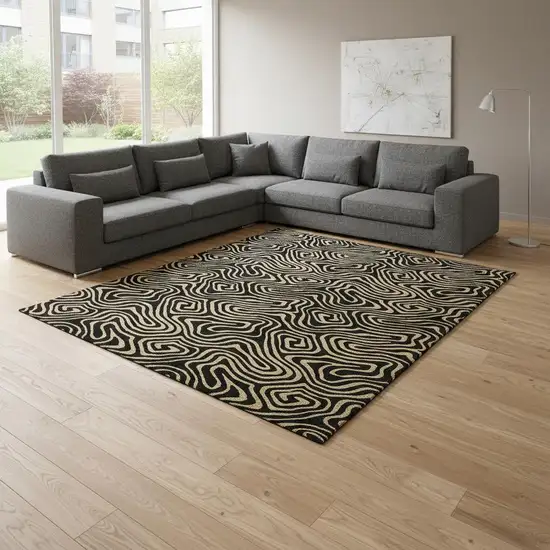 Black And Gold Abstract Washable Area Rug With UV Protection Photo 2