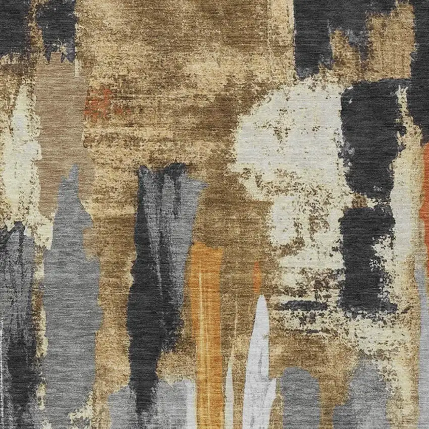 Black And Gold Abstract Washable Indoor Outdoor Area Rug Photo 9