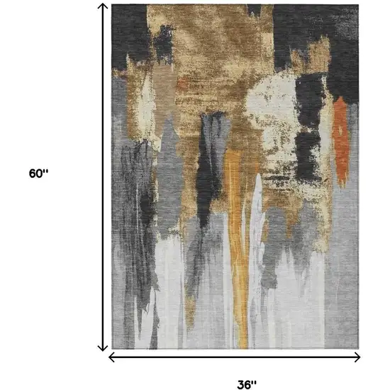 Black And Gold Abstract Washable Indoor Outdoor Area Rug Photo 8