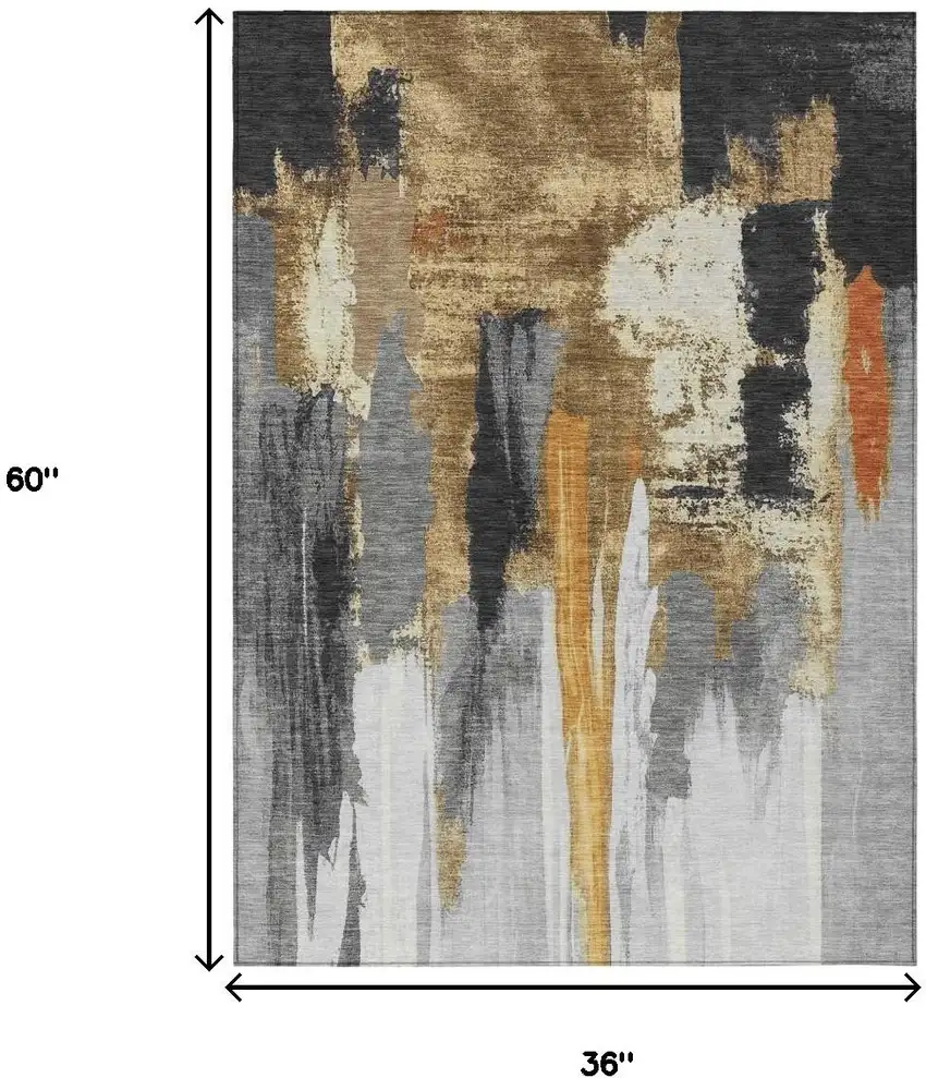 Black And Gold Abstract Washable Indoor Outdoor Area Rug Photo 8