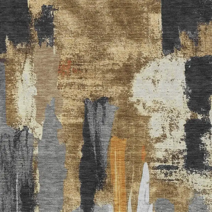 Black And Gold Abstract Washable Indoor Outdoor Area Rug Photo 9