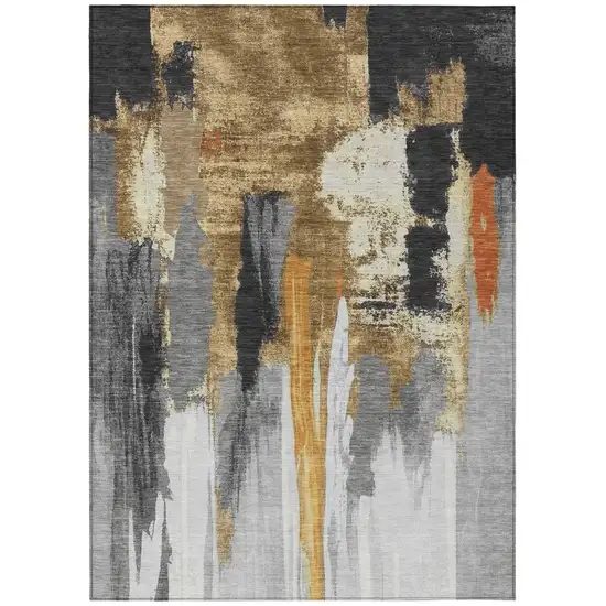 Black And Gold Abstract Washable Indoor Outdoor Area Rug Photo 7