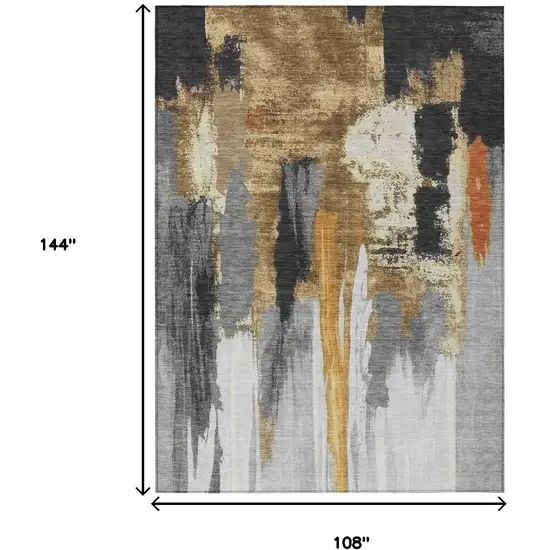 Black And Gold Abstract Washable Indoor Outdoor Area Rug Photo 9