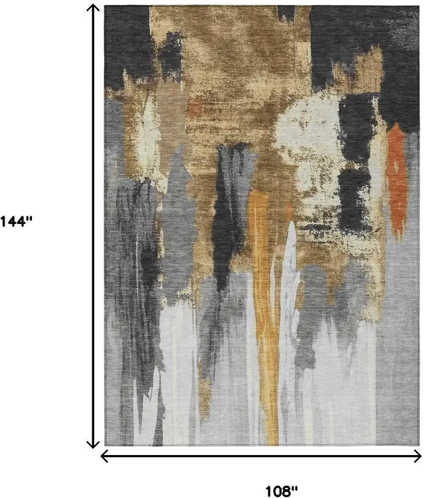 Black And Gold Abstract Washable Indoor Outdoor Area Rug Photo 9