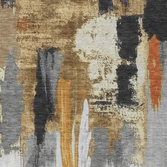 Black And Gold Abstract Washable Indoor Outdoor Area Rug Photo 6