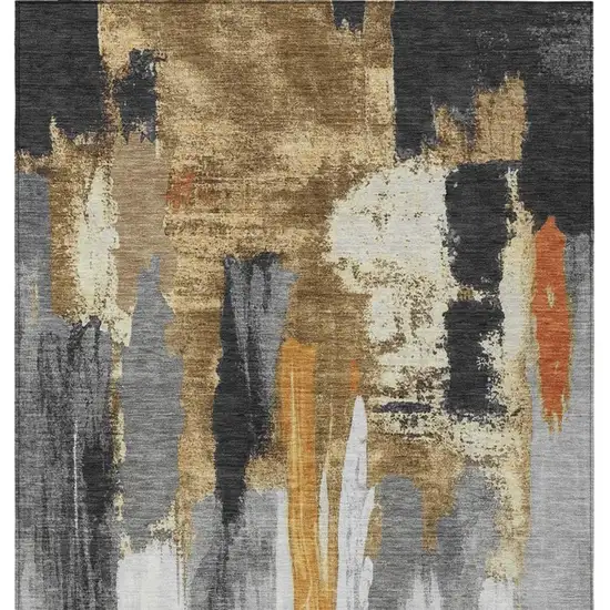 Black And Gold Abstract Washable Indoor Outdoor Area Rug Photo 1