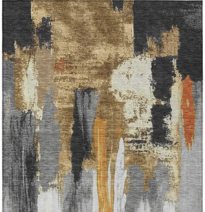 Black And Gold Abstract Washable Indoor Outdoor Area Rug Photo 1