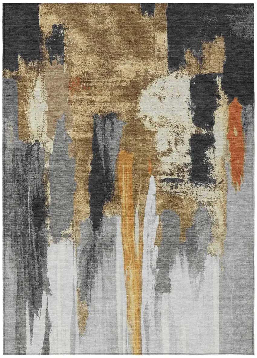 Black And Gold Abstract Washable Indoor Outdoor Area Rug Photo 8