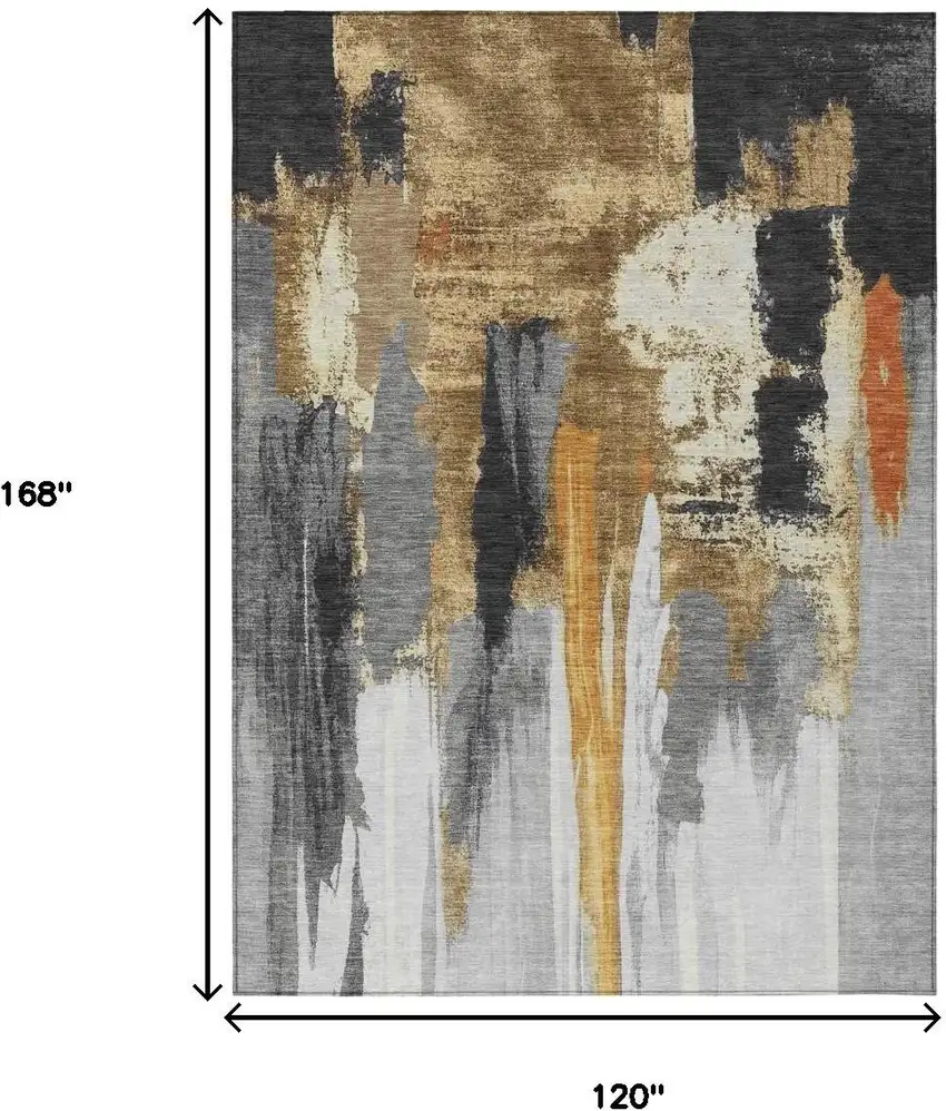 Black And Gold Abstract Washable Indoor Outdoor Area Rug Photo 9