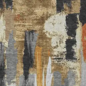 Photo of Black And Gold Abstract Washable Indoor Outdoor Area Rug