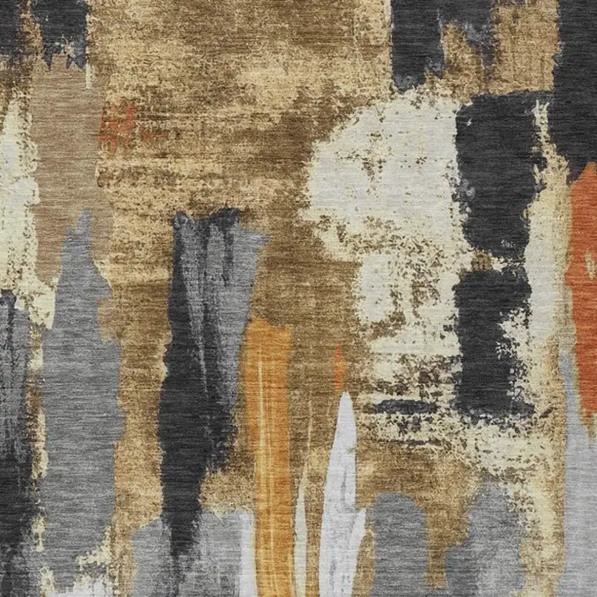 Black And Gold Abstract Washable Indoor Outdoor Area Rug Photo 1