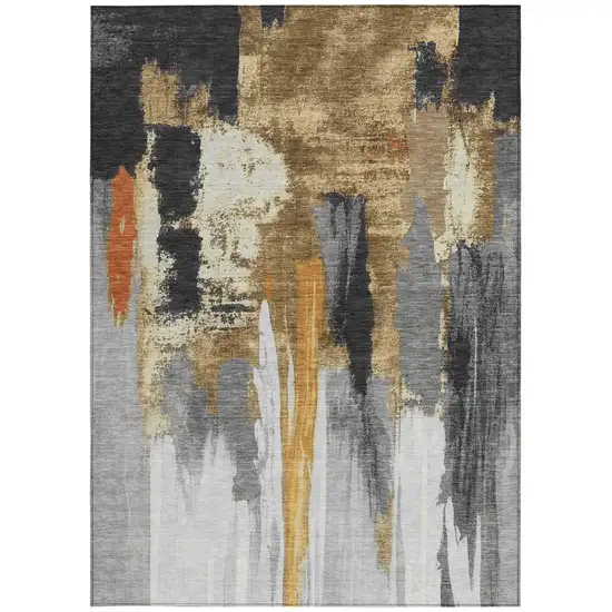 Black And Gold Abstract Washable Indoor Outdoor Area Rug Photo 9