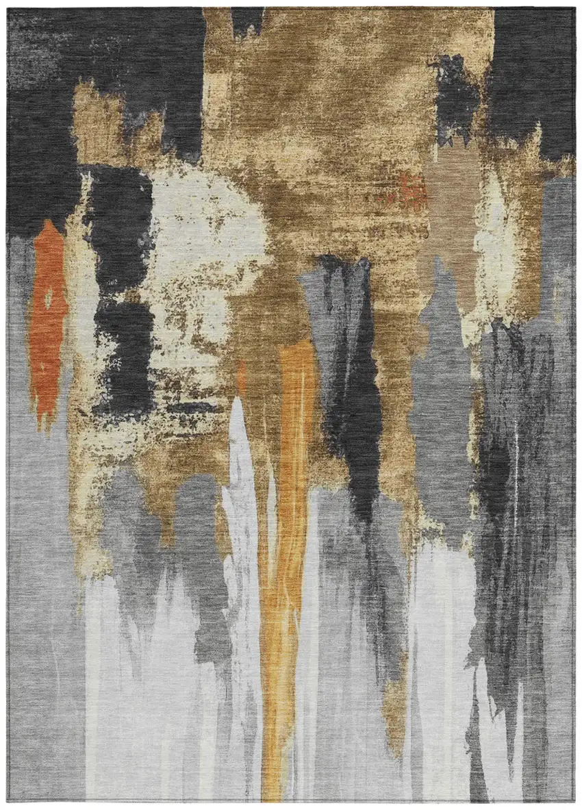 Black And Gold Abstract Washable Indoor Outdoor Area Rug Photo 9