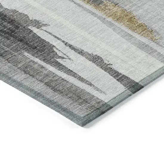 Black And Gold Abstract Washable Indoor Outdoor Area Rug Photo 6