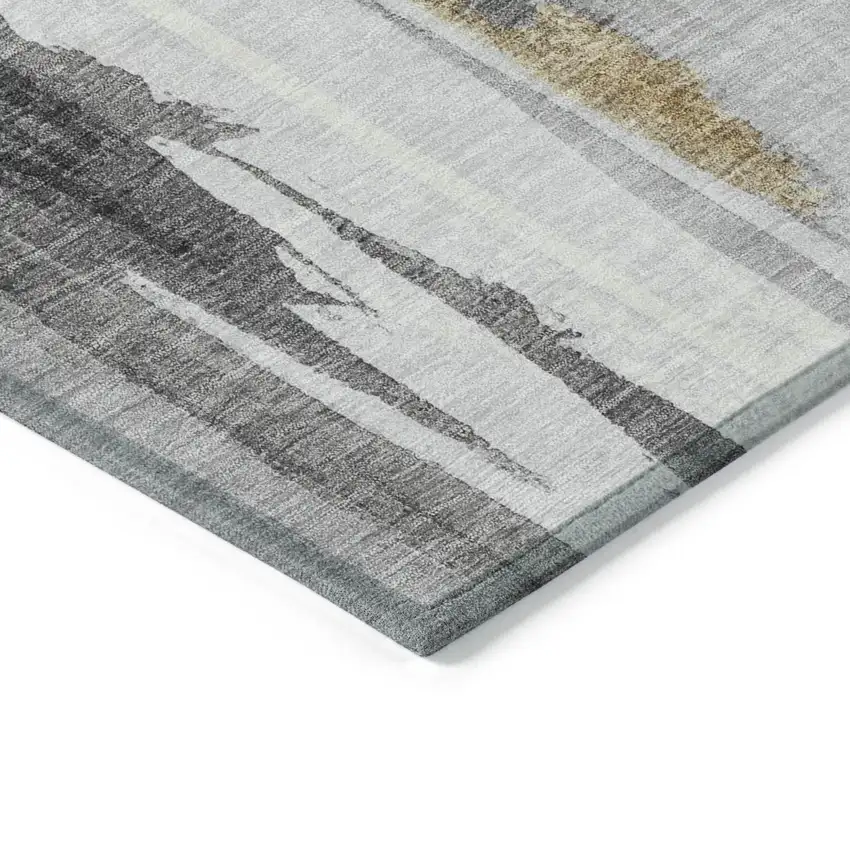Black And Gold Abstract Washable Indoor Outdoor Area Rug Photo 6