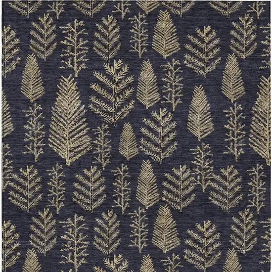 Black And Gold Botanical Leaves Washable Indoor Outdoor Area Rug Photo 4
