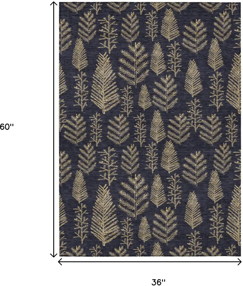 Black And Gold Trees Washable Indoor Outdoor Area Rug Photo 9