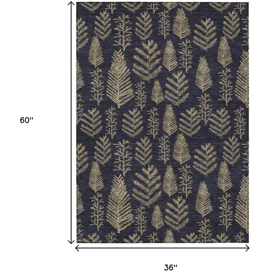 Black And Gold Trees Washable Indoor Outdoor Area Rug Photo 9