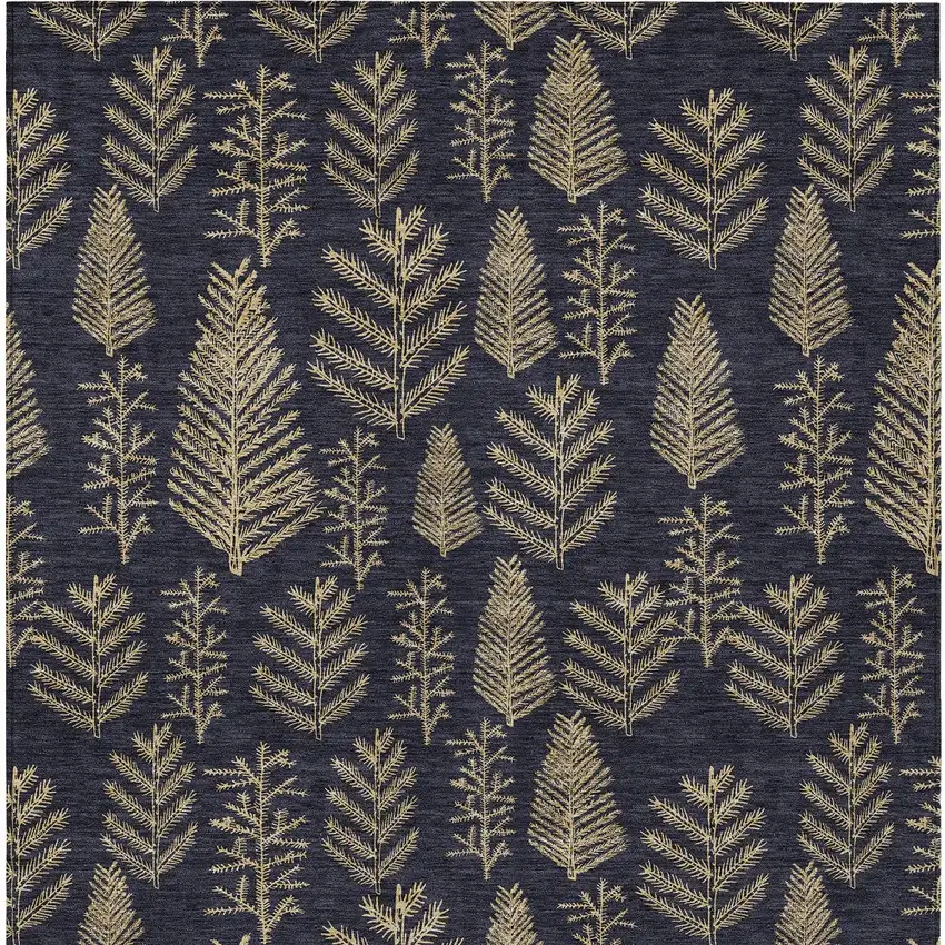 Black And Gold Trees Washable Indoor Outdoor Area Rug Photo 7