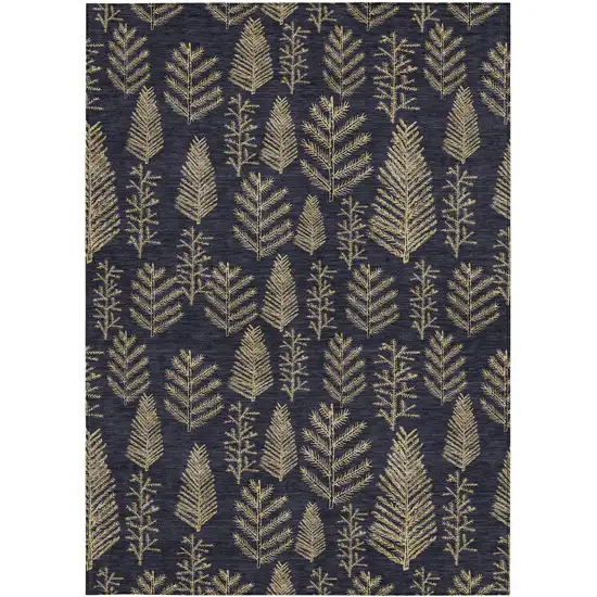 Black And Gold Botanical Leaves Washable Indoor Outdoor Area Rug Photo 4
