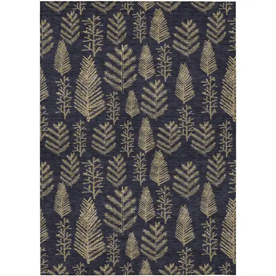 Black And Gold Botanical Leaves Washable Indoor Outdoor Area Rug Photo 1