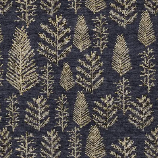 Black And Gold Botanical Leaves Washable Indoor Outdoor Area Rug Photo 4