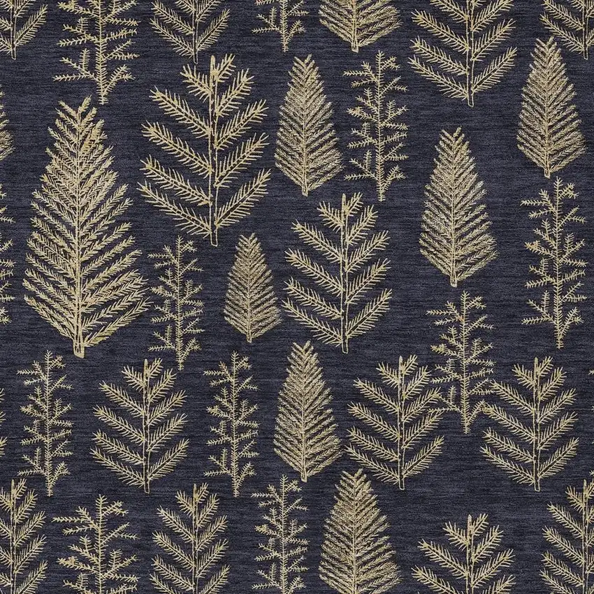 Black And Gold Botanical Leaves Washable Indoor Outdoor Area Rug Photo 4