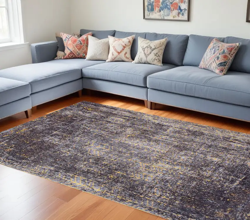 Black And Gold Chevron Washable Area Rug Photo 1