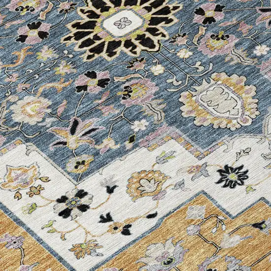 Black And Gold Floral Medallion Washable Indoor Outdoor Area Rug Photo 6