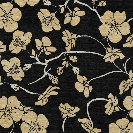 Black And Gold Floral Washable Indoor Outdoor Area Rug Photo 5