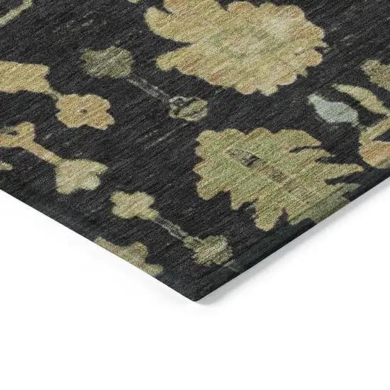Black And Gold Floral Washable Indoor Outdoor Area Rug Photo 6