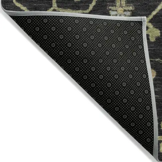 Black And Gold Floral Washable Indoor Outdoor Area Rug Photo 8
