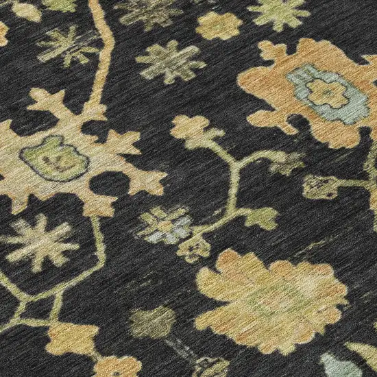 Black And Gold Floral Washable Indoor Outdoor Area Rug Photo 9