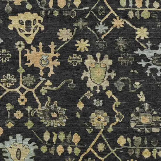 Black And Gold Floral Washable Indoor Outdoor Area Rug Photo 3