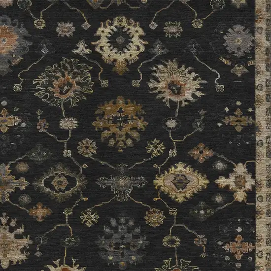 Black And Gold Floral Washable Indoor Outdoor Area Rug Photo 3