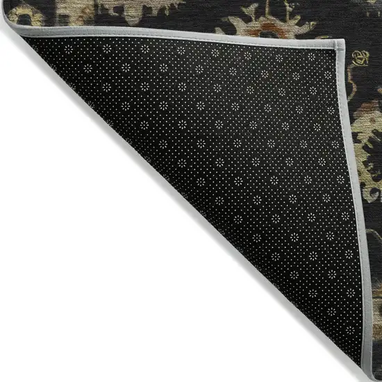 Black And Gold Floral Washable Indoor Outdoor Area Rug Photo 9