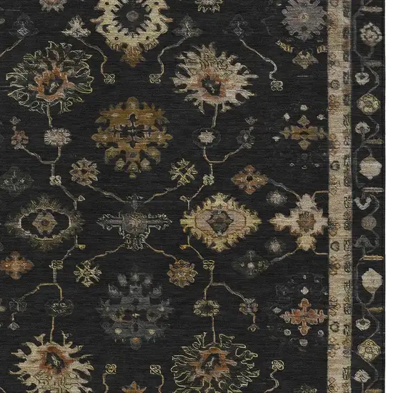 Black And Gold Floral Washable Indoor Outdoor Area Rug Photo 7