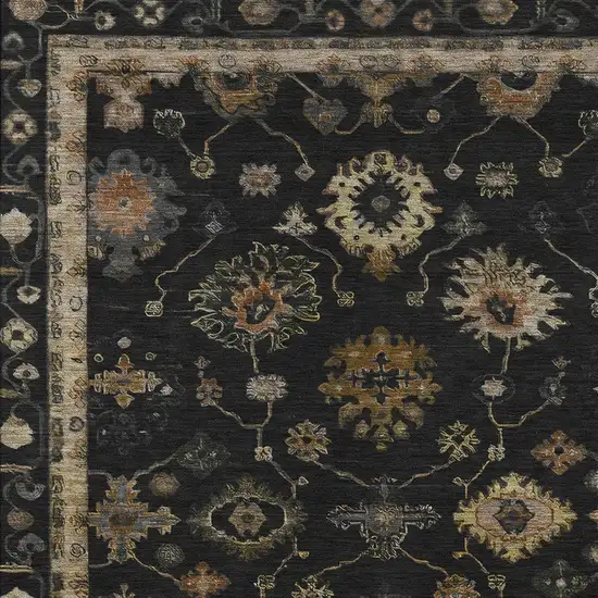 Black And Gold Floral Washable Indoor Outdoor Area Rug Photo 4