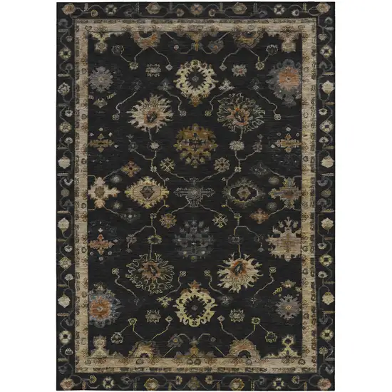 Black And Gold Floral Washable Indoor Outdoor Area Rug Photo 3